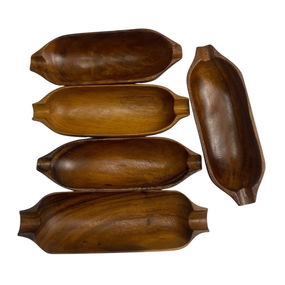 Vintage MCM Corn Holders and Boats Monkey Pod Set of 5 Wood - Picture 8 of 10